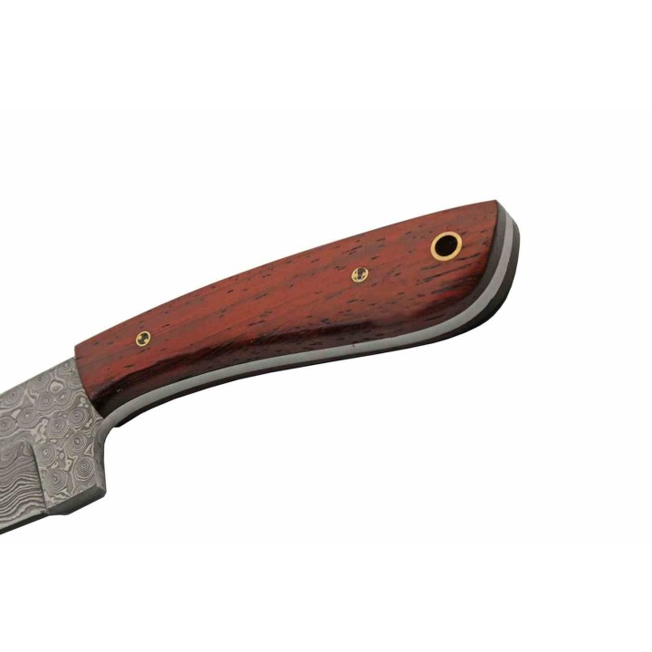 Couteau Skinner Mahogany Damas Lame 256 Couches Manche Bois Mahogany Etui CUir DM1375 - Livraison Gratuite