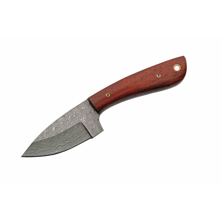 Couteau Skinner Mahogany Damas Lame 256 Couches Manche Bois Mahogany Etui CUir DM1375 - Livraison Gratuite
