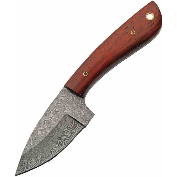 Couteau Skinner Mahogany Damas Lame 256 Couches Manche Bois Mahogany Etui CUir DM1375 - Livraison Gratuite