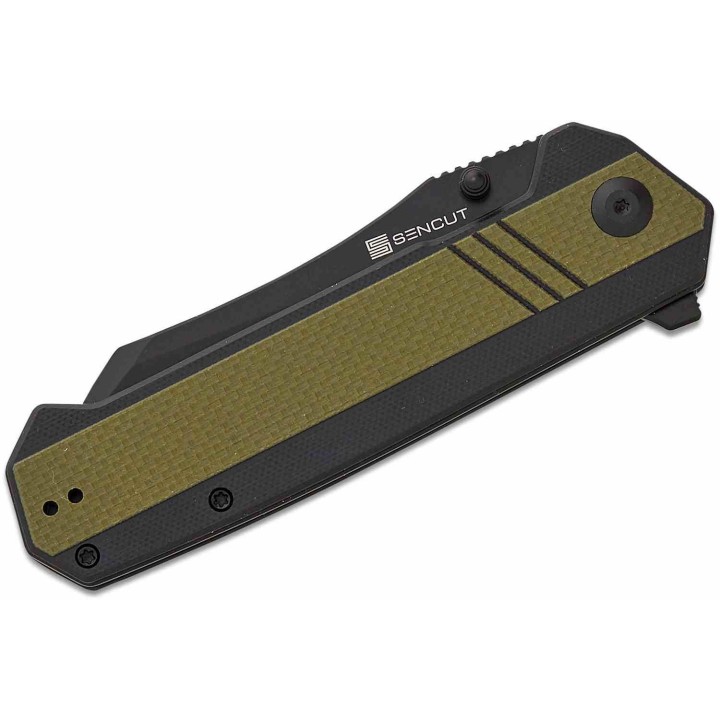 Couteau SENCUT Draxor Black/Geen Manche G10 Lame Acier 9Cr18MoV Satin Sheepsfoot IKBS Clip S240352 - Livraison Gratuite