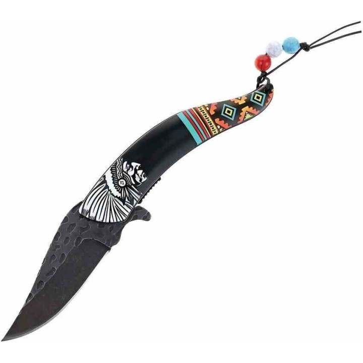 Lot de 2 Couteau Semi Automatique Indien Native Spirit Chef Lame Acier Inox Manche Avec Perles STT27026BK - Livraison Gratuite
