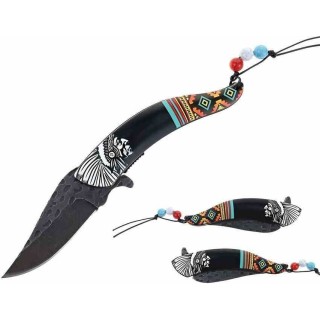 Lot de 2 Couteau Semi Automatique Indien Native Spirit Chef Lame Acier Inox Manche Avec Perles STT27026BK - Livraison Gratuite
