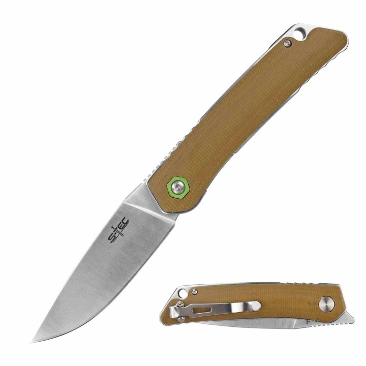 Couteau S-TEC Linerlock Kangaroo Lame Acier Sandvik 14C28N Manche G10 Clip STTS501BR - Livraison Gratuite