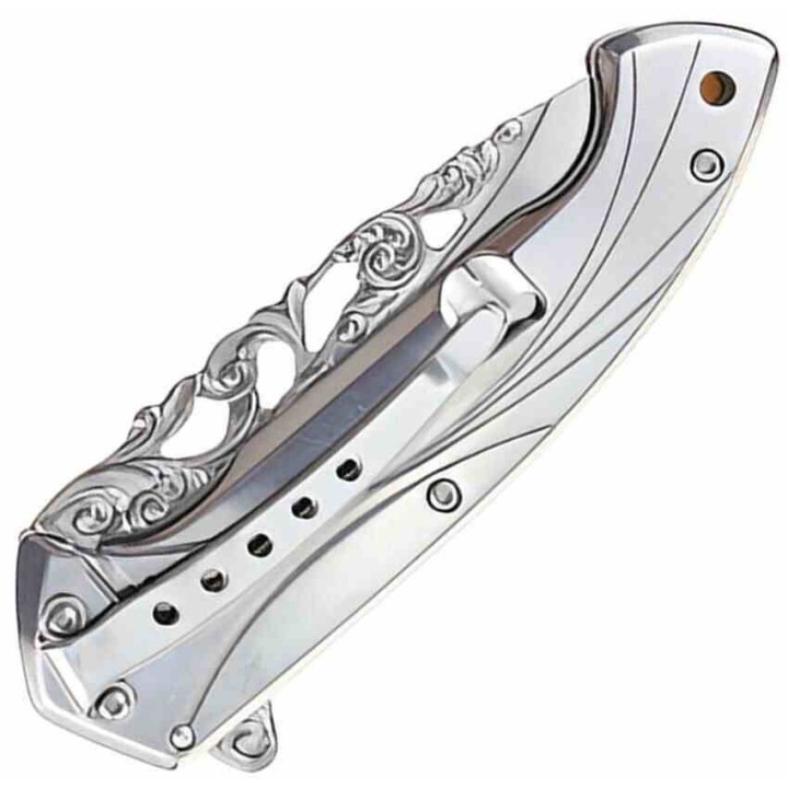 Couteau S-TEC Duck Lame Acier Inoxydable Manche Sculpté Framelock Clip STT27801GO - Livraison Gratuite