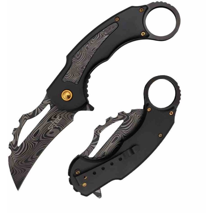 Couteau S-TEC Karambit Black Lame Acier Inoxydable Manche Aluminium Linerlock Clip STTS201BK - Livraison Gratuite