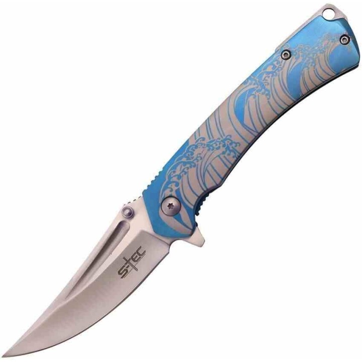Couteau S-TEC Framelock A/O Blue Lame Acier Inoxydable Manche Acier Framelock Clip STT27207BL - Livraison Gratuite