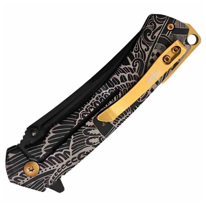 Couteau S-TEC A/O Black/Gold Lame Acier Inox Manche Acier Sécurité Framelock Clip STT27207BK - Livraison Gratuite