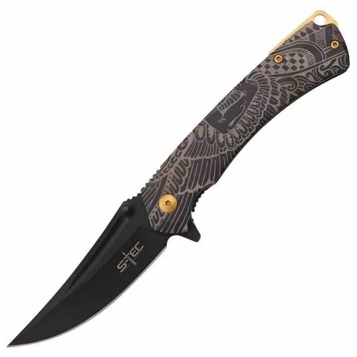 Couteau S-TEC A/O Black/Gold Lame Acier Inox Manche Acier Sécurité Framelock Clip STT27207BK - Livraison Gratuite