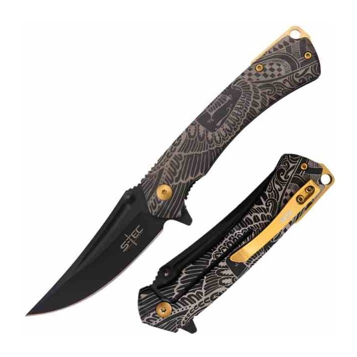 Couteau S-TEC A/O Black/Gold Lame Acier Inox Manche Acier Sécurité Framelock Clip STT27207BK - Livraison Gratuite