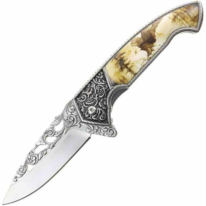 Couteau S-TEC Wildlife A/O Eagle Lame Acier Inox Manche Acier Frame Lock Clip STT27801EG - Livraison Gratuite
