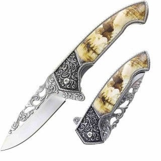 Couteau S-TEC Wildlife A/O Eagle Lame Acier Inox Manche Acier Frame Lock Clip STT27801EG - Livraison Gratuite
