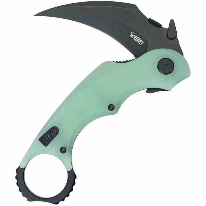 Couteau Kubey Rogue Recurve Karambit Jade Lame Acier 14C28N Manche G10 IKBS Clip KUB298E - Livraison Gratuite