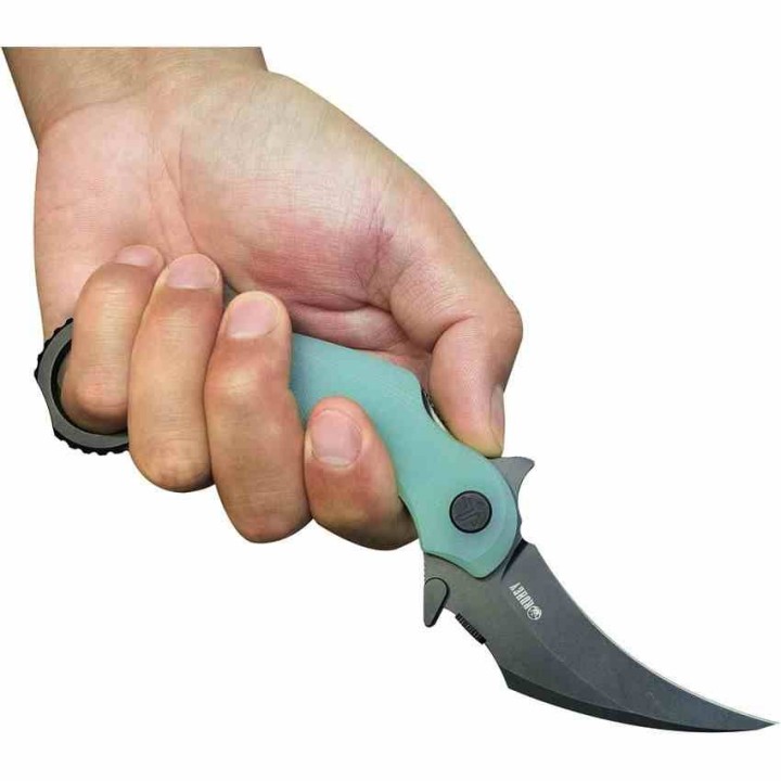 Couteau Kubey Rogue Recurve Karambit Jade Lame Acier 14C28N Manche G10 IKBS Clip KUB298E - Livraison Gratuite