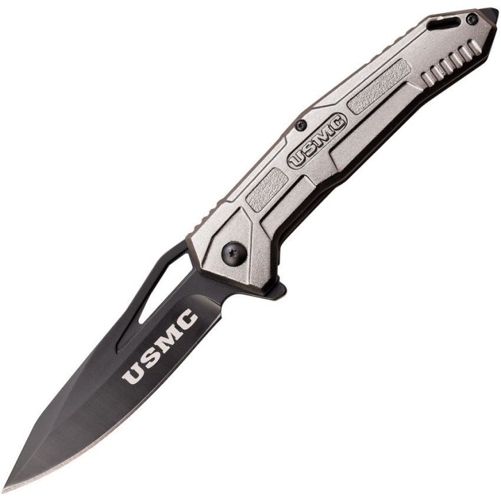 Couteau USMC A/O Lame Acier 3Cr13 Manche Gray Aluminium Clip Linerlock USMA1060GY - Livraison Gratuite