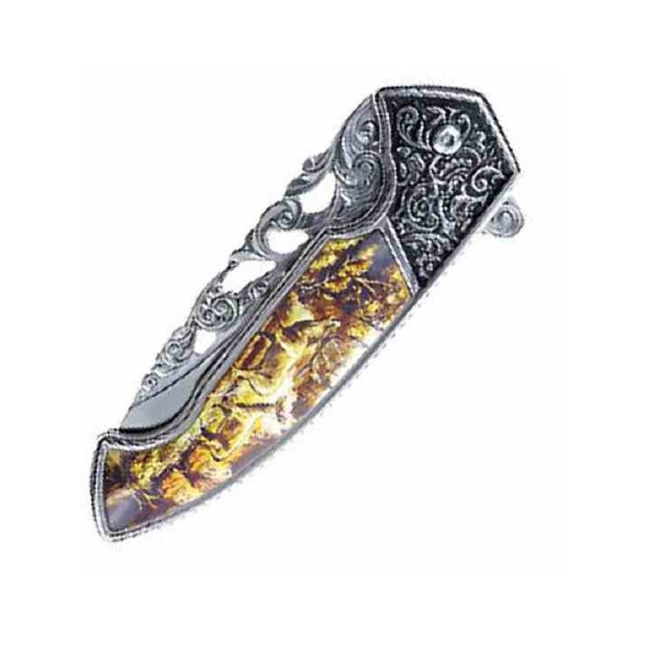 Couteau S-TEC Wildlife Cerf A/O Lame Acier Inox Manche Sculpté & Résine Framelock STT27801DR - Livraison Gratuite