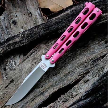 Couteau Papillon Balisong Bear & Sons Pink Acier 440 Manche Zinc Made In USA BC114PK - Livraison Gratuite