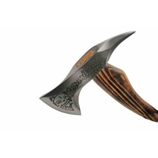 Hache de Viking Skull Grinder Lame Acier Inoxydable Manche Bois Etui Cuir PA882452 - Livraison Gratuite