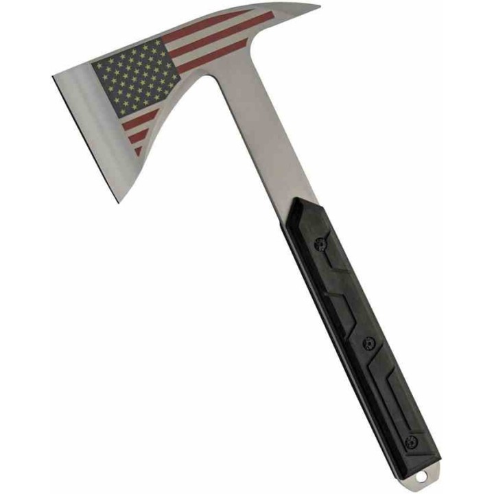 Hache Tomahawk Old Glory Lame Acier Inoxydable Manche Bois Etui Nylon CN211572 - Livraison Gratuite
