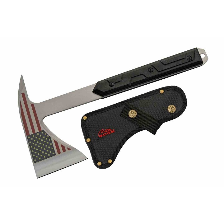 Hache Tomahawk Old Glory Lame Acier Inoxydable Manche Bois Etui Nylon CN211572 - Livraison Gratuite