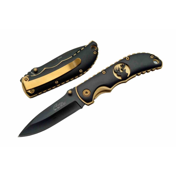 Lot de 3 Couteau Golden Wildlife Series Deer Lame Acier Inox Manche Aluminium Linerlock CN211193DE - Livraison Gratuite