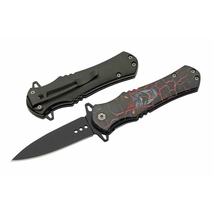 LOT DE 3 Couteau Wildlife Assist Open Linerlock Wolf Lame Acier Inox Drop Point Manche ABS Clip CN300570RW - Livraison Gratuite