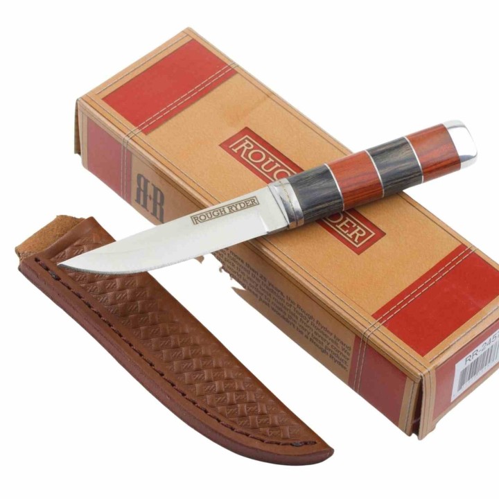 Couteau Rough Ryder Puukko Lame Acier 440 Manche Bois Etui Cuir RR2457 - Livraison Gratuite