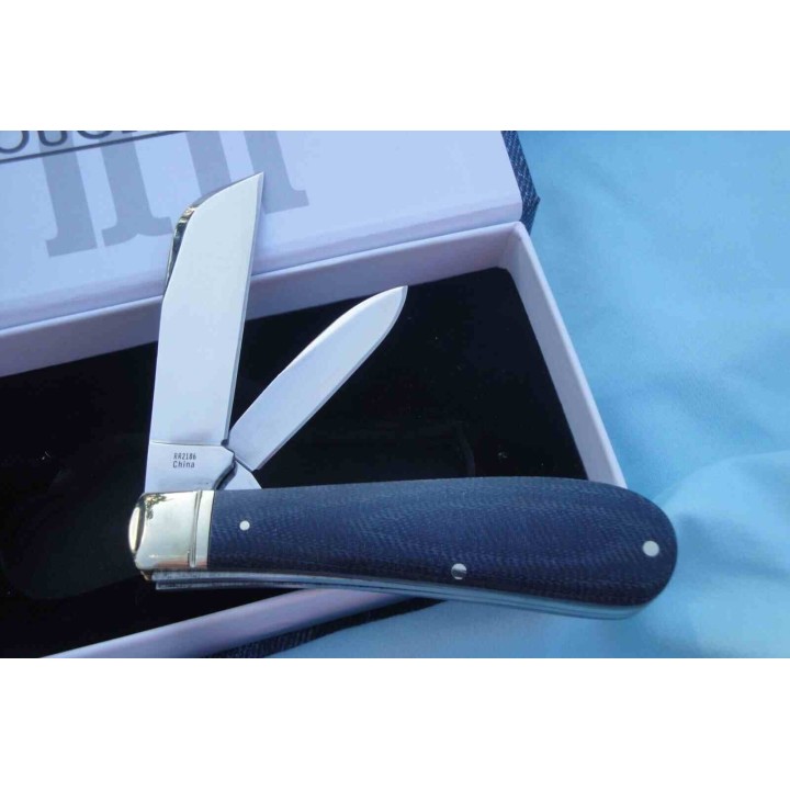 Couteau Rough Ryder Half Hawk Denim Lame Acier Carbone T10 Hawkbill & Pen Manche Micarta Slip Joint RR2186 - Livraison Gratuite