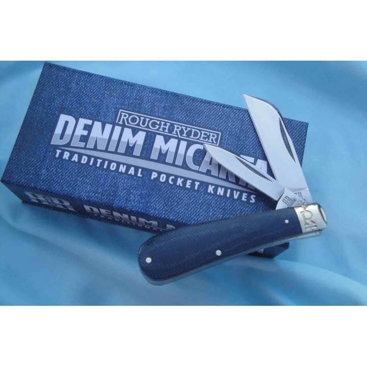 Couteau Rough Ryder Half Hawk Denim Lame Acier Carbone T10 Hawkbill & Pen Manche Micarta Slip Joint RR2186 - Livraison Gratuite