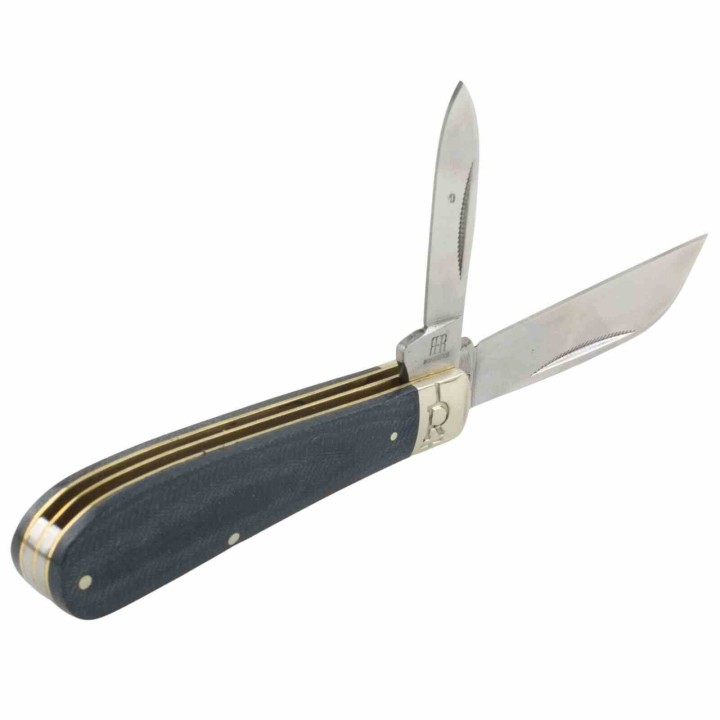 Couteau Rough Ryder Half Hawk Denim Lame Acier Carbone T10 Hawkbill & Pen Manche Micarta Slip Joint RR2186 - Livraison Gratuite