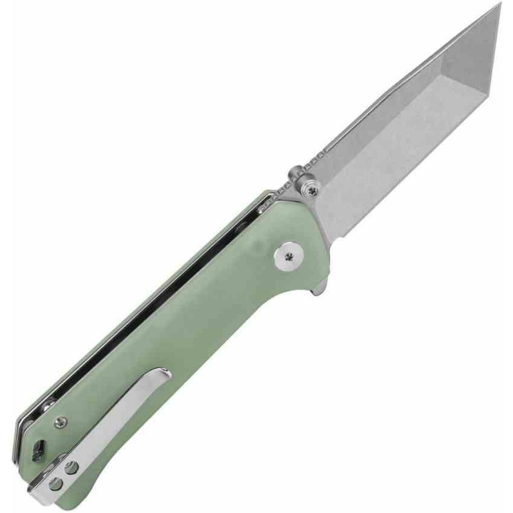 Couteau QSP Grebe Jade Manche G10 Lame Tanto Acier  14C28N IKBS Button Lock Clip QS148D1 - Livraison Gratuite