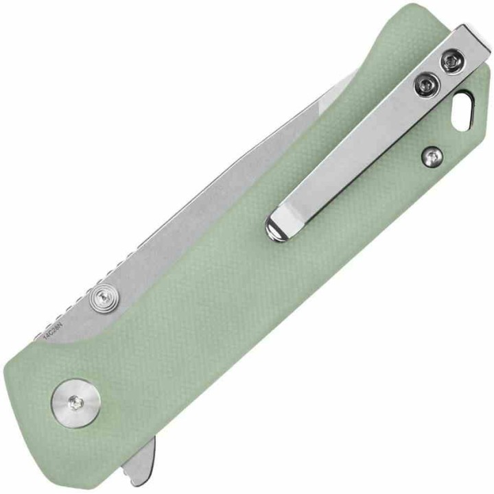 Couteau QSP Grebe Jade Manche G10 Lame Tanto Acier  14C28N IKBS Button Lock Clip QS148D1 - Livraison Gratuite