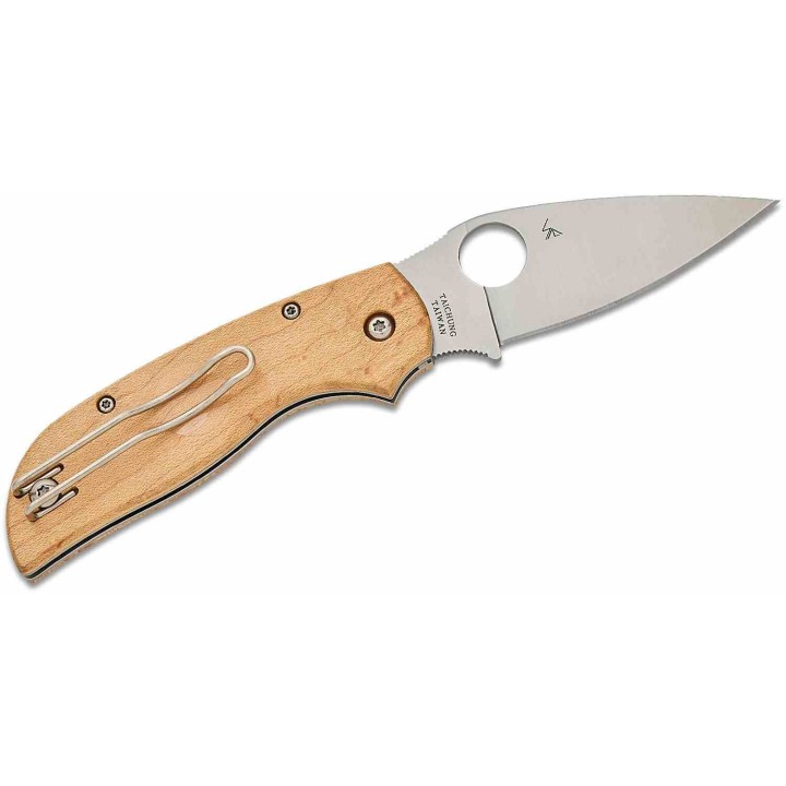 Couteau Spyderco Chaparral Slipjoint Lame Acier CTS-XHP Manche Bois d'Érable Clip SC152NLWDP - Livraison Gratuite