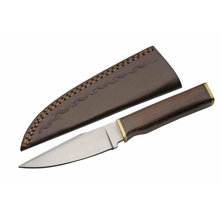 Couteau Rite Edge Ursa Skinning Drop Point Lame Acier Inox Manche Bois Etui Cuir PA203518 - Livraison Gratuite