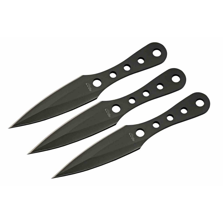 Set de 3 Couteaux de Lancer Rite Edge Kunai Lame Acier 3Cr13 Etui Nylon Noir CN211626BK -  Livraison Gratuite