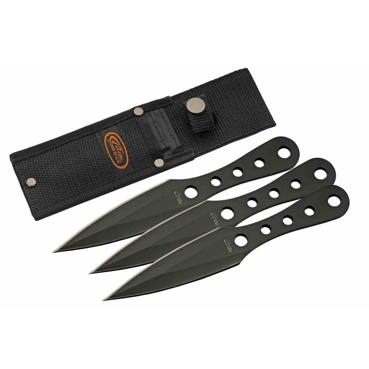 Set de 3 Couteaux de Lancer Rite Edge Kunai Lame Acier 3Cr13 Etui Nylon Noir CN211626BK -  Livraison Gratuite