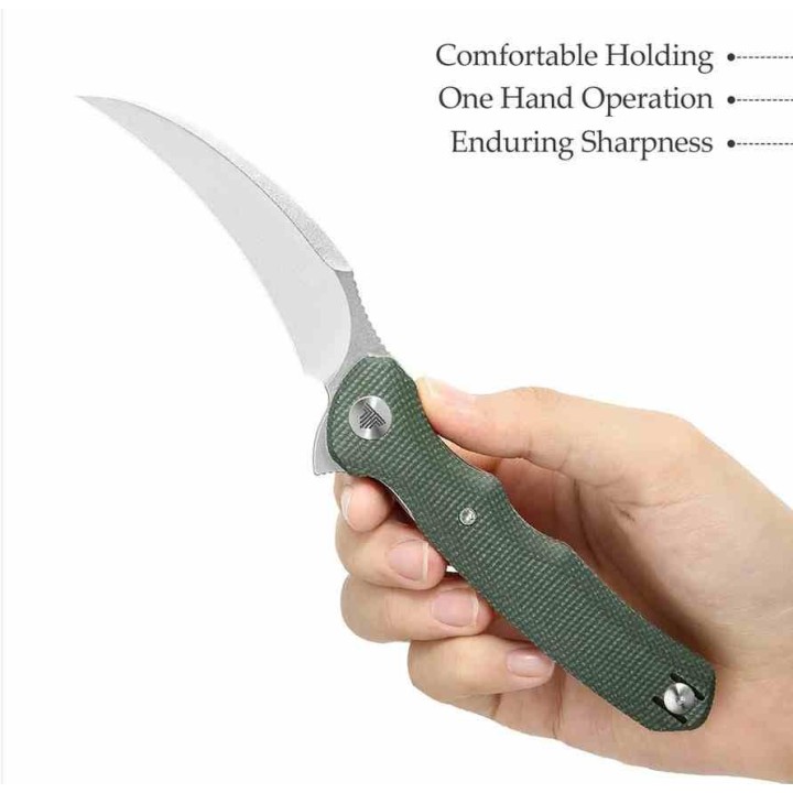 Couteau TRIVISA Lacerta Karambit Lame Acier 14C28N Manche Micarta Liner Lock IKBS Clip TVTY19GM14 - Livraison Gratuite