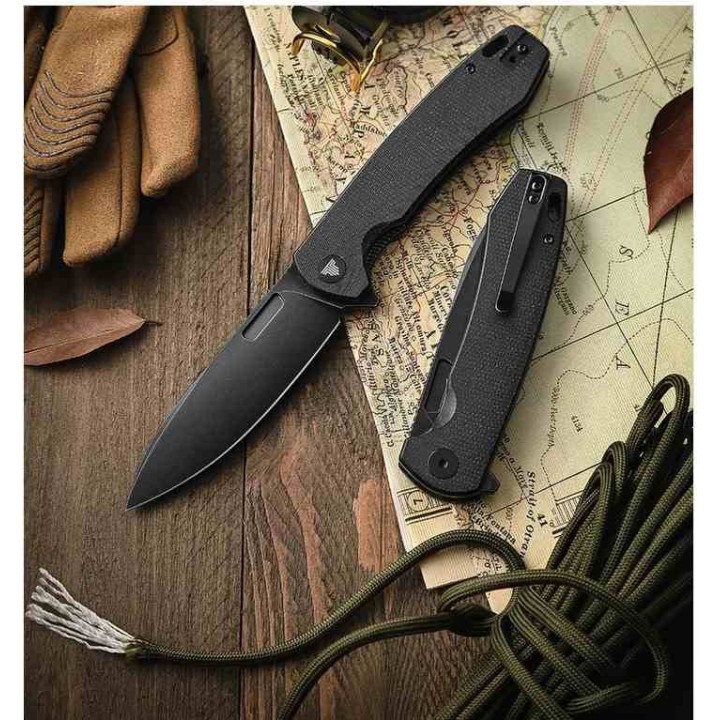 Couteau TRIVISA Columba Black Lame Acier 14C28N BLK Manche Micarta IKBS Liner Lock Clip TVYH01BM14 - Livraison Gratuite
