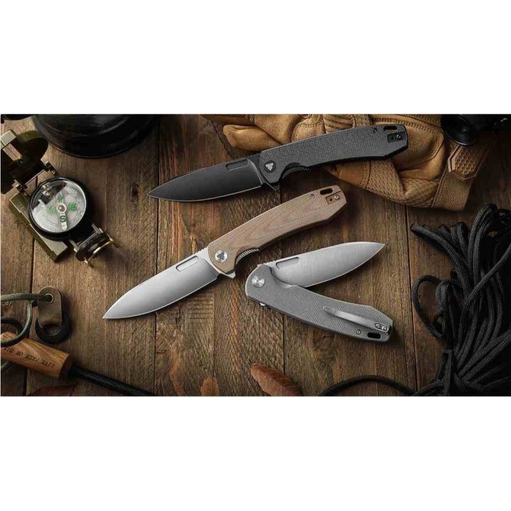 Couteau TRIVISA Columba Black Lame Acier 14C28N BLK Manche Micarta IKBS Liner Lock Clip TVYH01BM14 - Livraison Gratuite