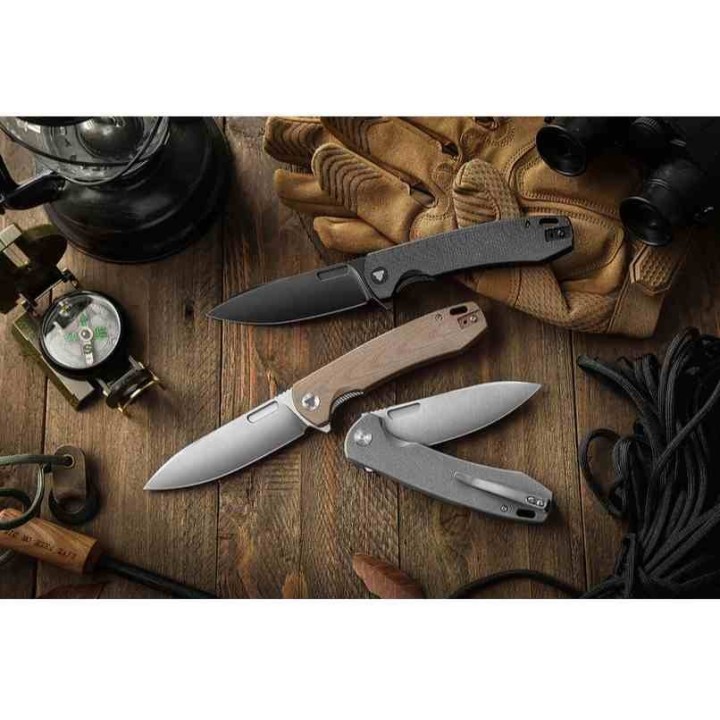 Couteau TRIVISA Columba Gray Lame Acier 14C28N Manche Micarta IKBS Liner Lock Clip TVYH01NM14 - Livraison Gratuite