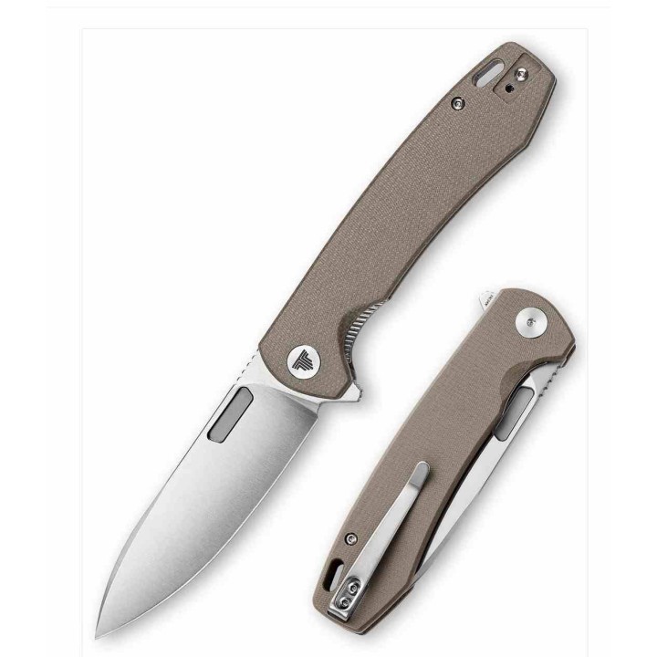 Couteau TRIVISA Columba Gray Lame Acier 14C28N Manche Micarta IKBS Liner Lock Clip TVYH01NM14 - Livraison Gratuite