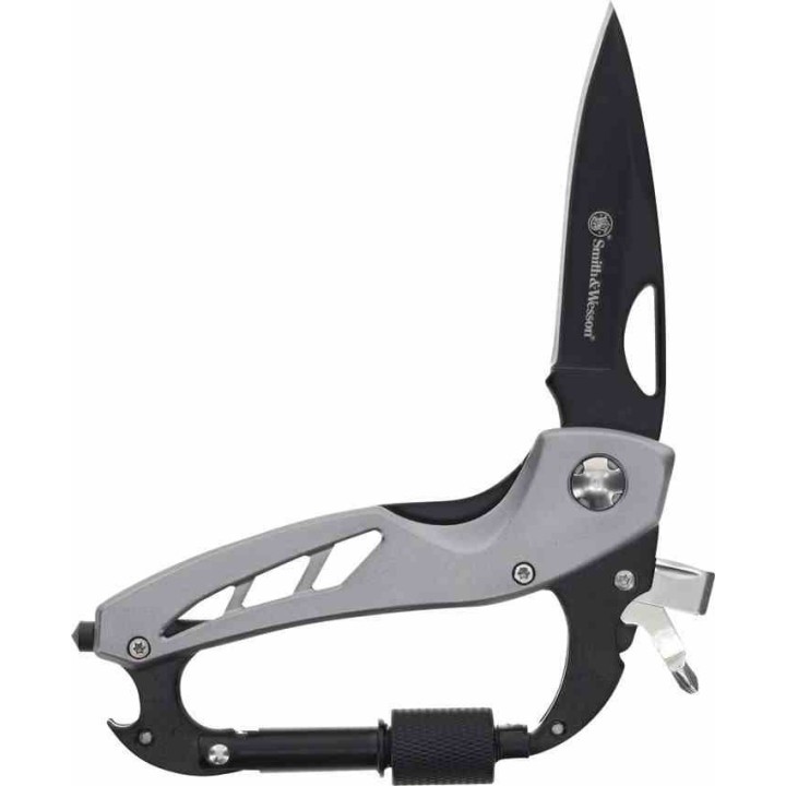 Couteau Mousqueton Smith & Wesson Multi-Tool Lame Acier Inox Manche Alu Liner Lock SWP1208868 - Livraison Gratuite