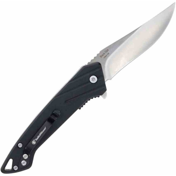 Couteau Smith&Wesson Black Ops Recurve Lame Acier Inox Manche Polymère Linerlock Clip SW1205899 - Livraison Gratuite