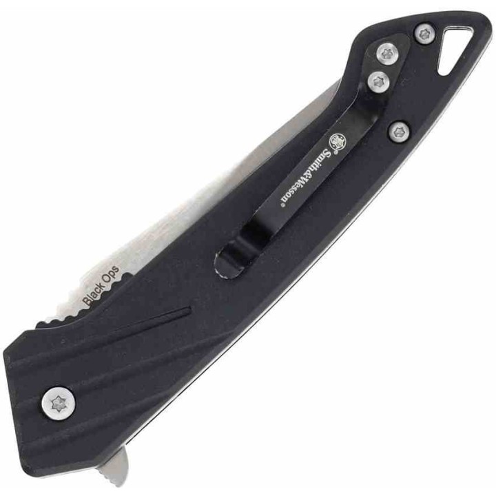 Couteau Smith&Wesson Black Ops Recurve Lame Acier Inox Manche Polymère Linerlock Clip SW1205899 - Livraison Gratuite