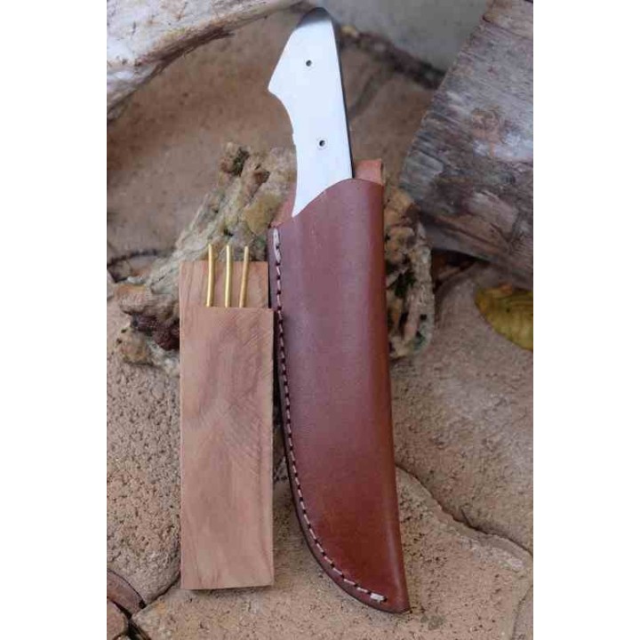 Lame Dague Damas 256 Couches Lame A Customiser Le Manche Fabr Artisanale Plaquettes Bois + Etui Cuir Dague - Livraison Gratuite