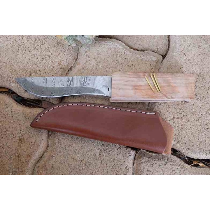 Lame Dague Damas 256 Couches Lame A Customiser Le Manche Fabr Artisanale Plaquettes Bois + Etui Cuir Dague - Livraison Gratuite