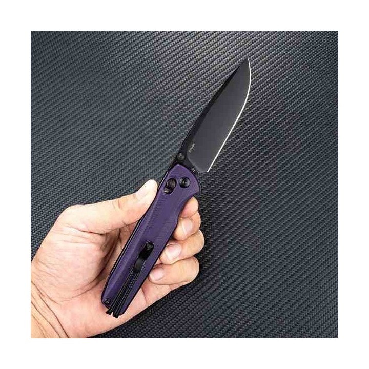 Couteau SRM 258L-GN Purple Drop Point Lame Acier D2 Manche G10 Clip Ambi Lock SRM258LGN - Livraison Gratuite
