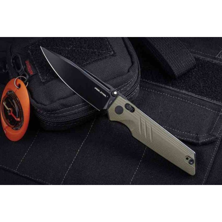 Couteau Real Steel Sacra Pro OD Green Lame Acier K110 Manche G10 IKBS Clip Crossbar Lock RS7714GB - Livraison Gratuite