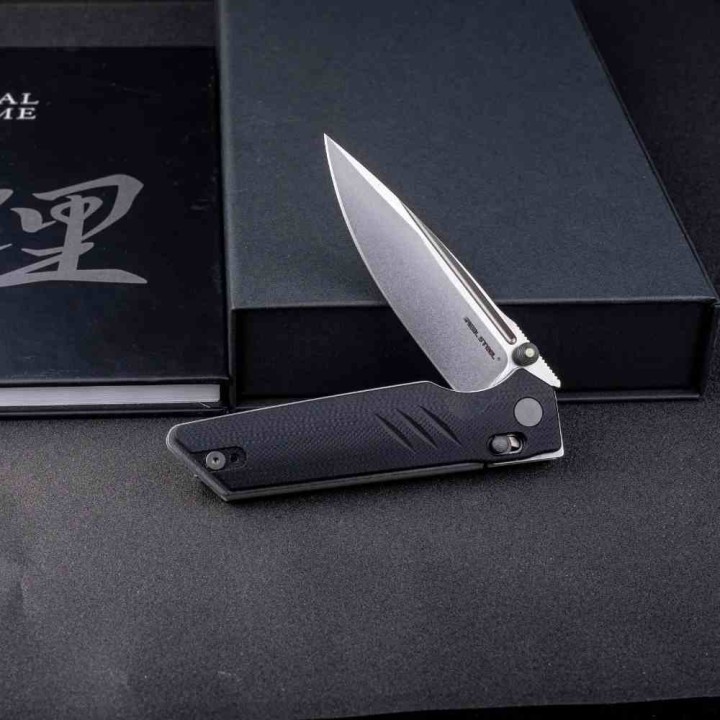 Couteau Real Steel Sacra Pro Black Lame Acier K110 Manche G10 IKBS Clip Crossbar Lock RS7714BS - Livraison Gratuite