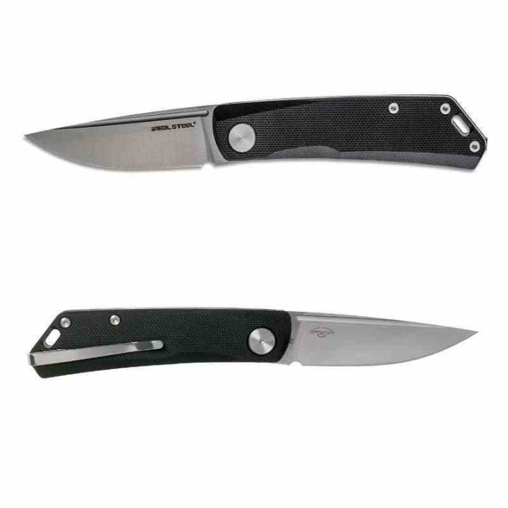 Couteau Real Steel Luna Lite Black Lame Acier D2 Manche G10 Slipjoint Clip RS7031 - Livraison Gratuite