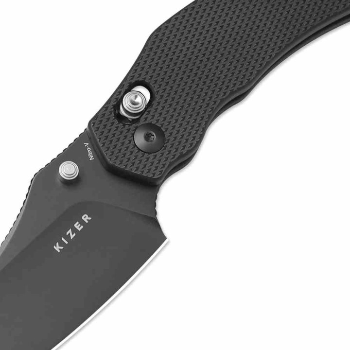 Couteau Kizer Bulldog Black Sheepsfoot Lame Acier Nitro-V Manche Alu Clutch Lock Clip KIV3672A1 - Livraison Gratuite